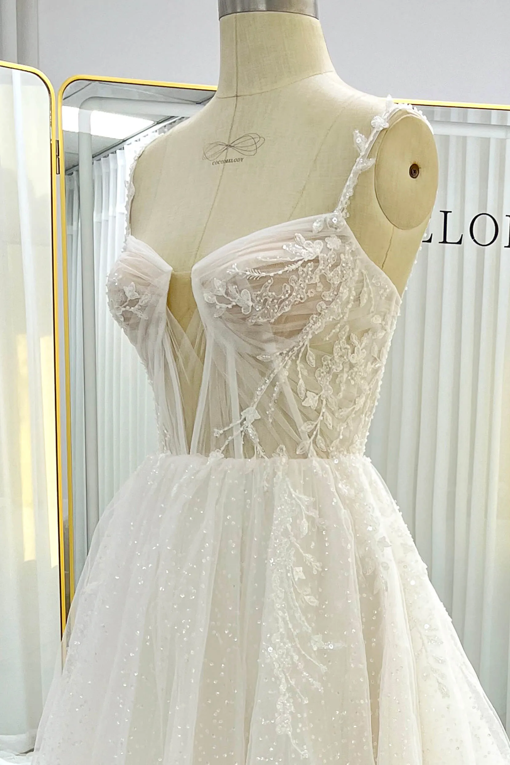 A-Line Court Train Sparkle Tulle Wedding Dress CW3338 sold by Cocomelody product image thumbnail 4
