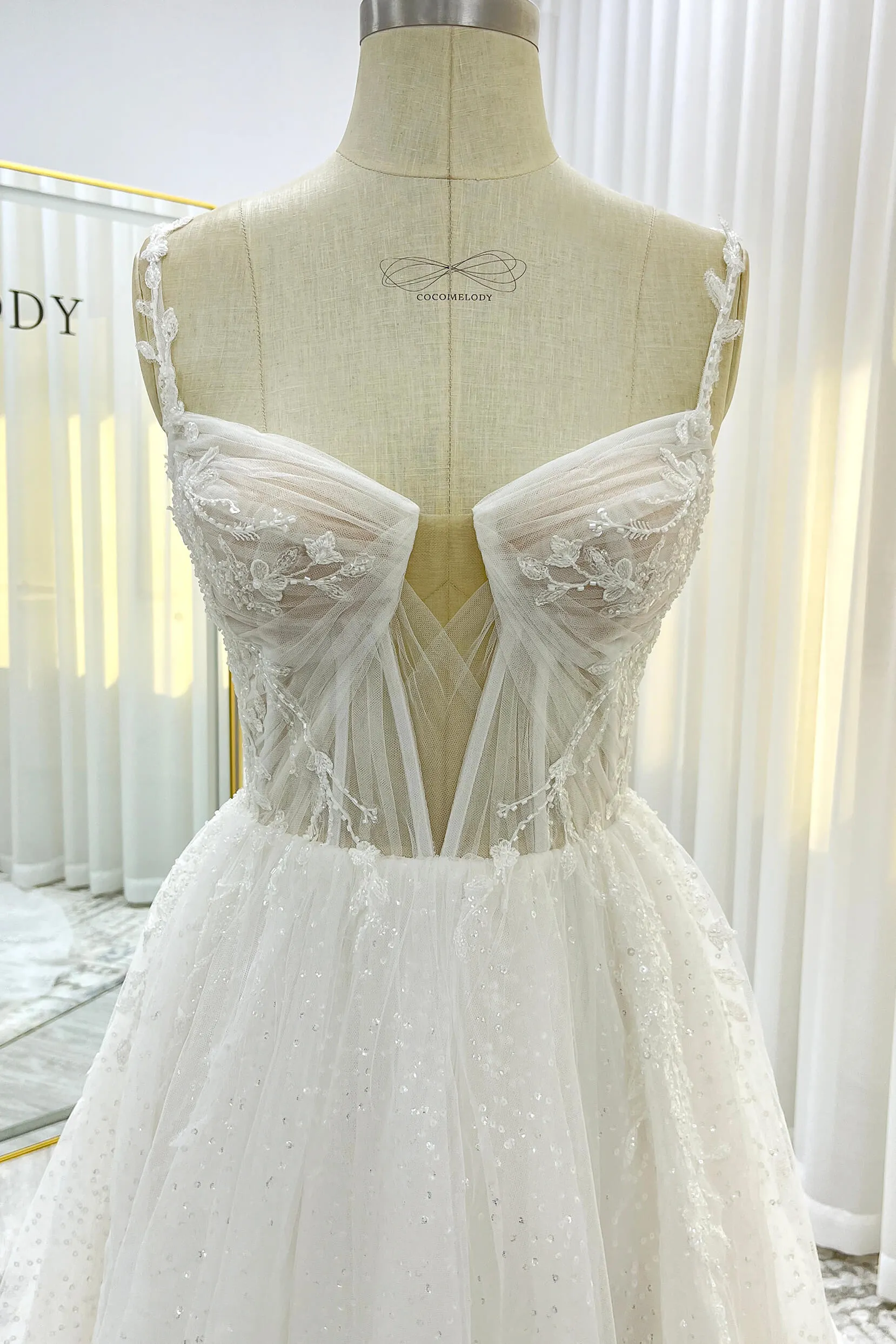 A-Line Court Train Sparkle Tulle Wedding Dress CW3338 sold by Cocomelody product image thumbnail 5