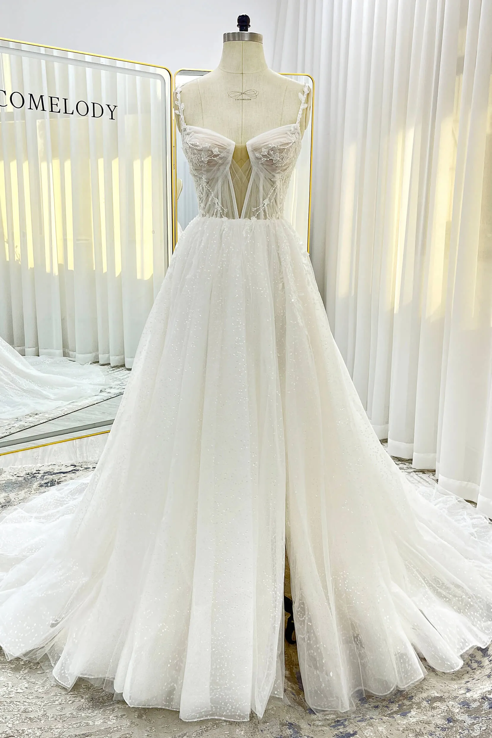 A-Line Court Train Sparkle Tulle Wedding Dress CW3338 sold by Cocomelody