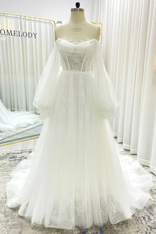 A-Line Court Train Lace Tulle Wedding Dress CW3337 sold by Cocomelody