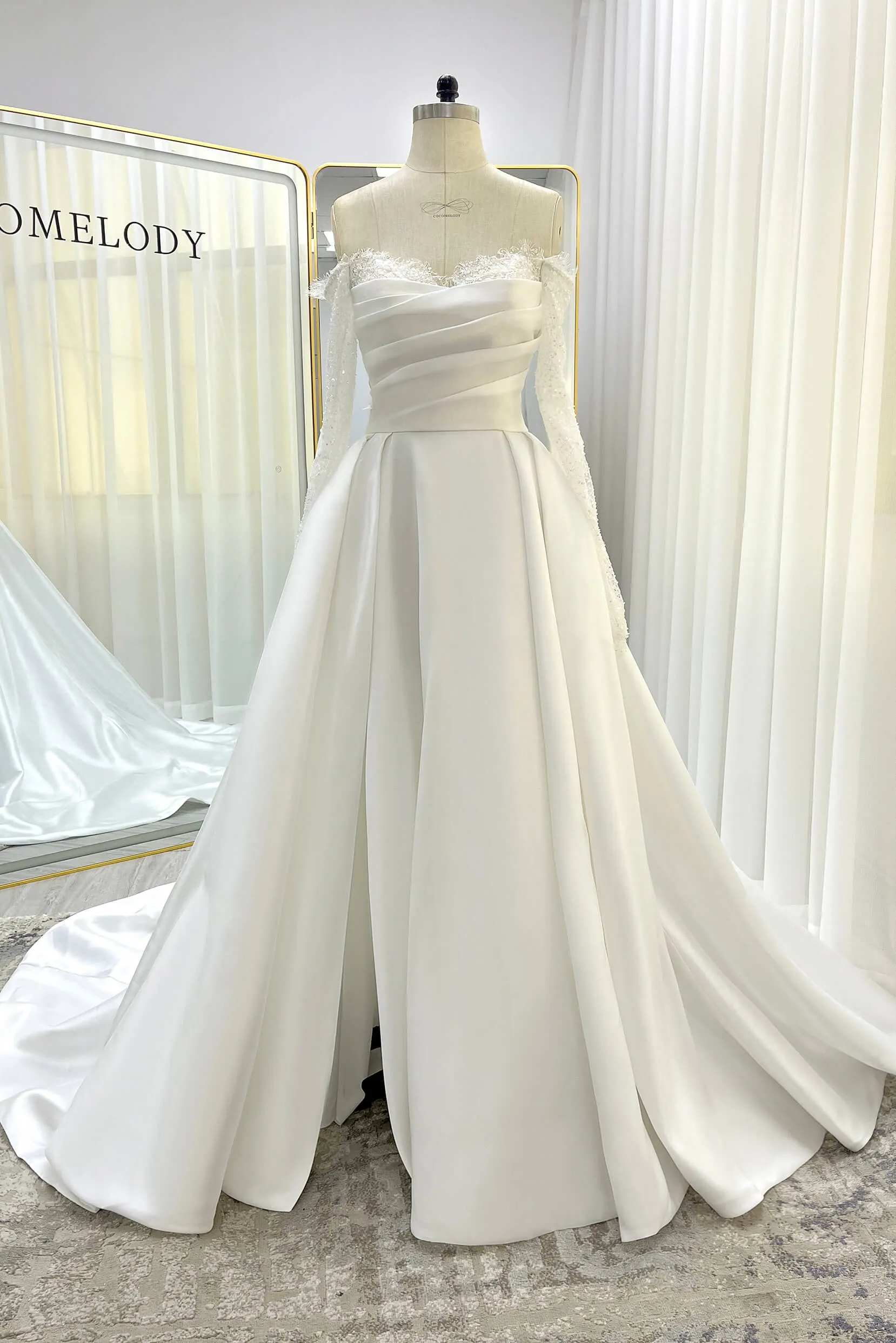 A-Line Court Train Mikado Lace Wedding Dress CW3335 sold by Cocomelody