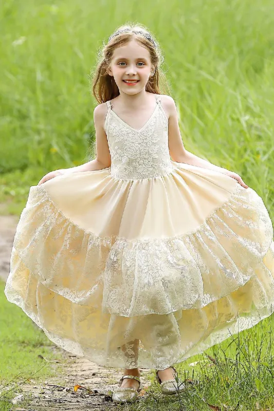 A-Line V-Neck Neckline Sleeveless Maxi Chiffon Flower Girl Dresses 751591439858 sold by Cocomelody