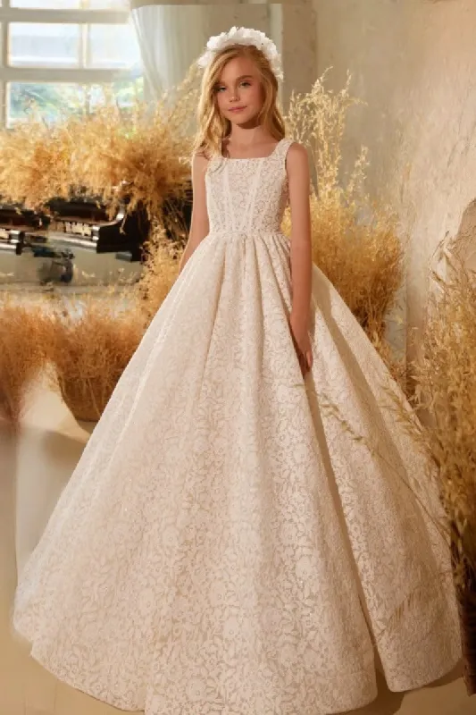 A-Line Square Neck Lace Court Train Flower Girl Dresses 673565263333 sold by Cocomelody