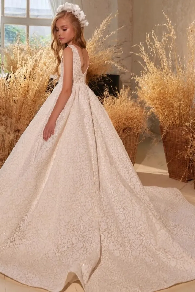 A-Line Square Neck Lace Court Train Flower Girl Dresses 673565263333 sold by Cocomelody product image thumbnail 2