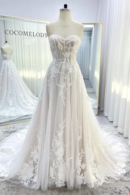 A-Line Court Train Lace Tulle Wedding Dress CW3539 sold by Cocomelody