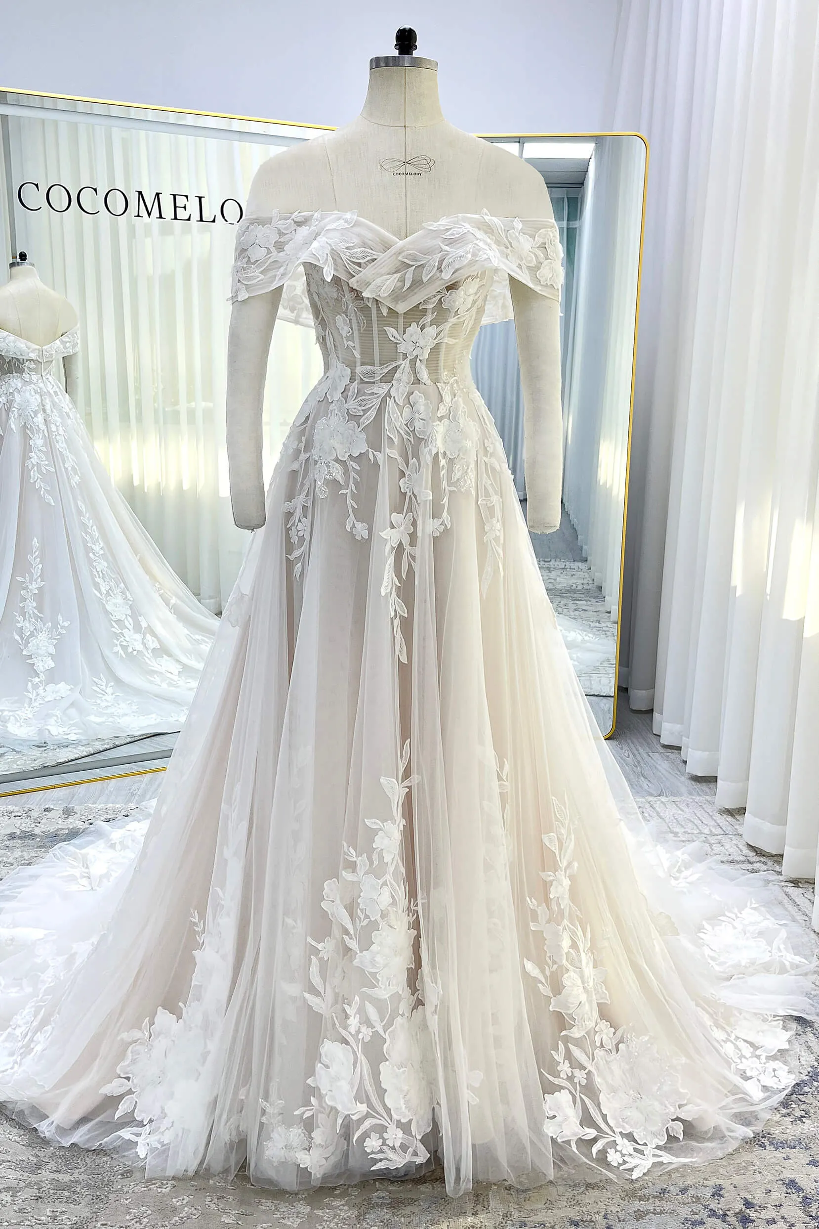 A-Line Court Train Lace Tulle Wedding Dress CW3539 sold by Cocomelody product image thumbnail 3