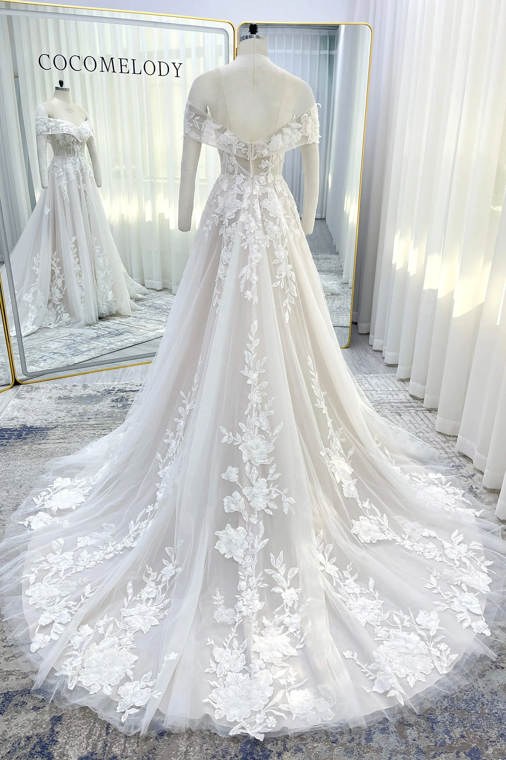 A-Line Court Train Lace Tulle Wedding Dress CW3539 sold by Cocomelody product image thumbnail 2