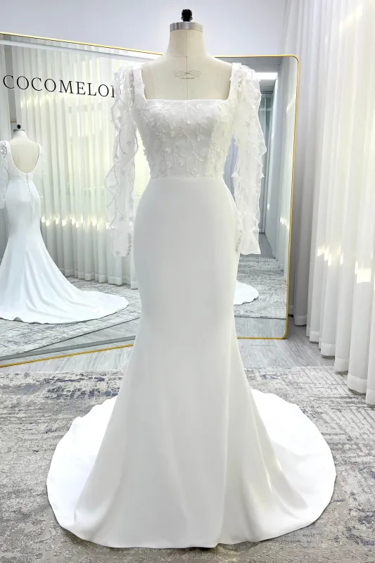 Trumpet-Mermaid Court Train Stretch Satin Wedding Dress CW3537 sold by Cocomelody