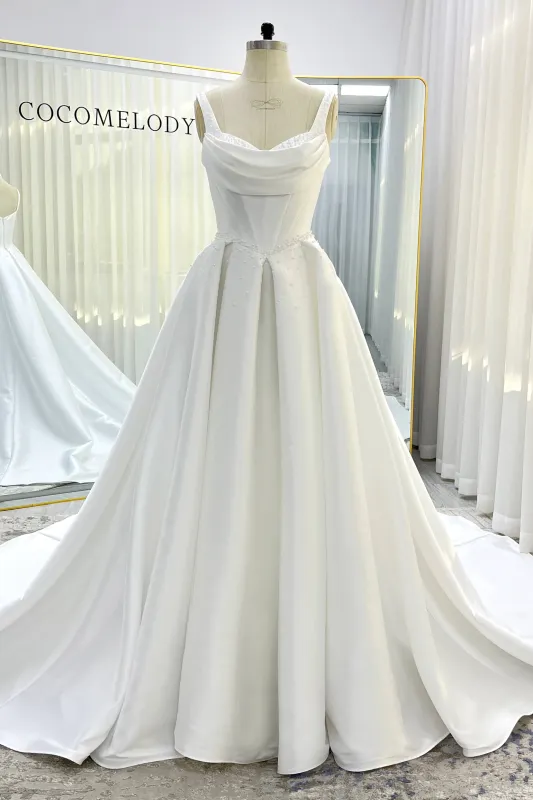 A-Line Court Train Mikado Wedding Dress CW3535 sold by Cocomelody