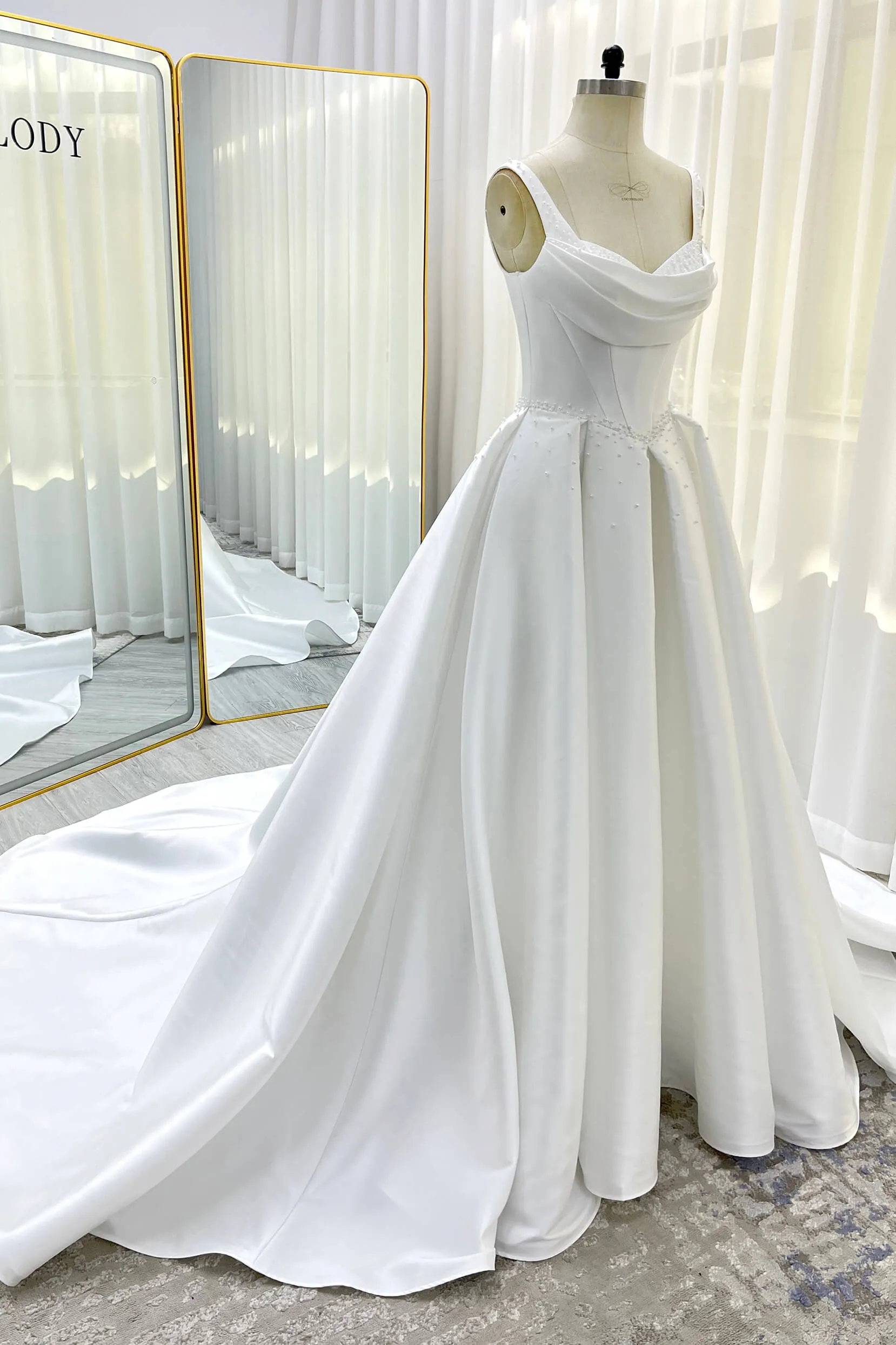A-Line Court Train Mikado Wedding Dress CW3535 sold by Cocomelody product image thumbnail 3