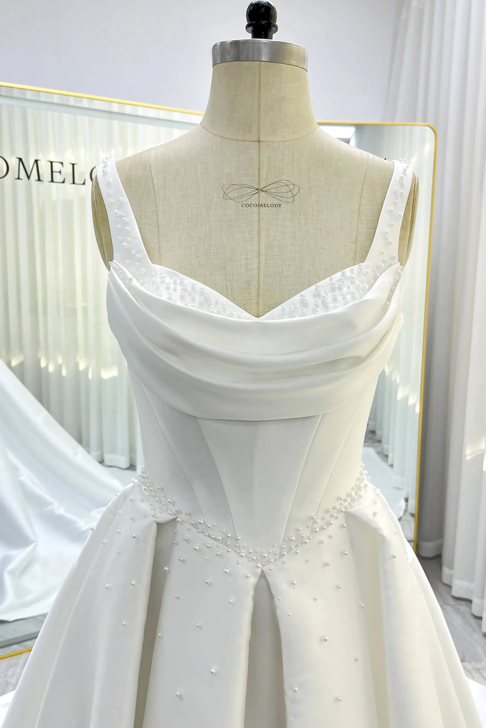 A-Line Court Train Mikado Wedding Dress CW3535 sold by Cocomelody product image thumbnail 5