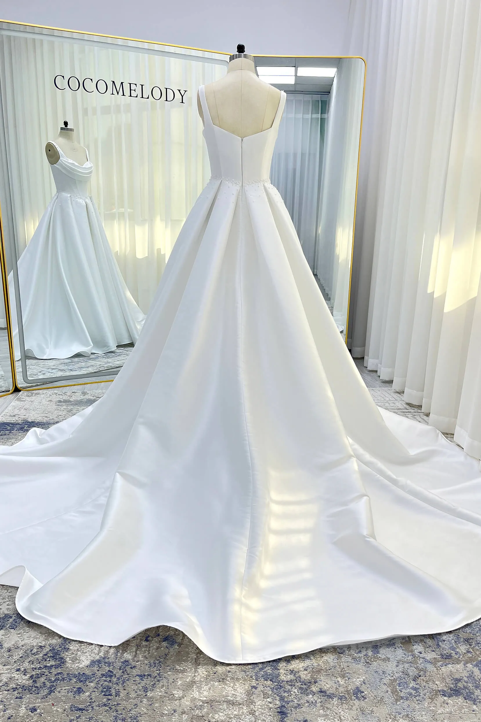 A-Line Court Train Mikado Wedding Dress CW3535 sold by Cocomelody product image thumbnail 2