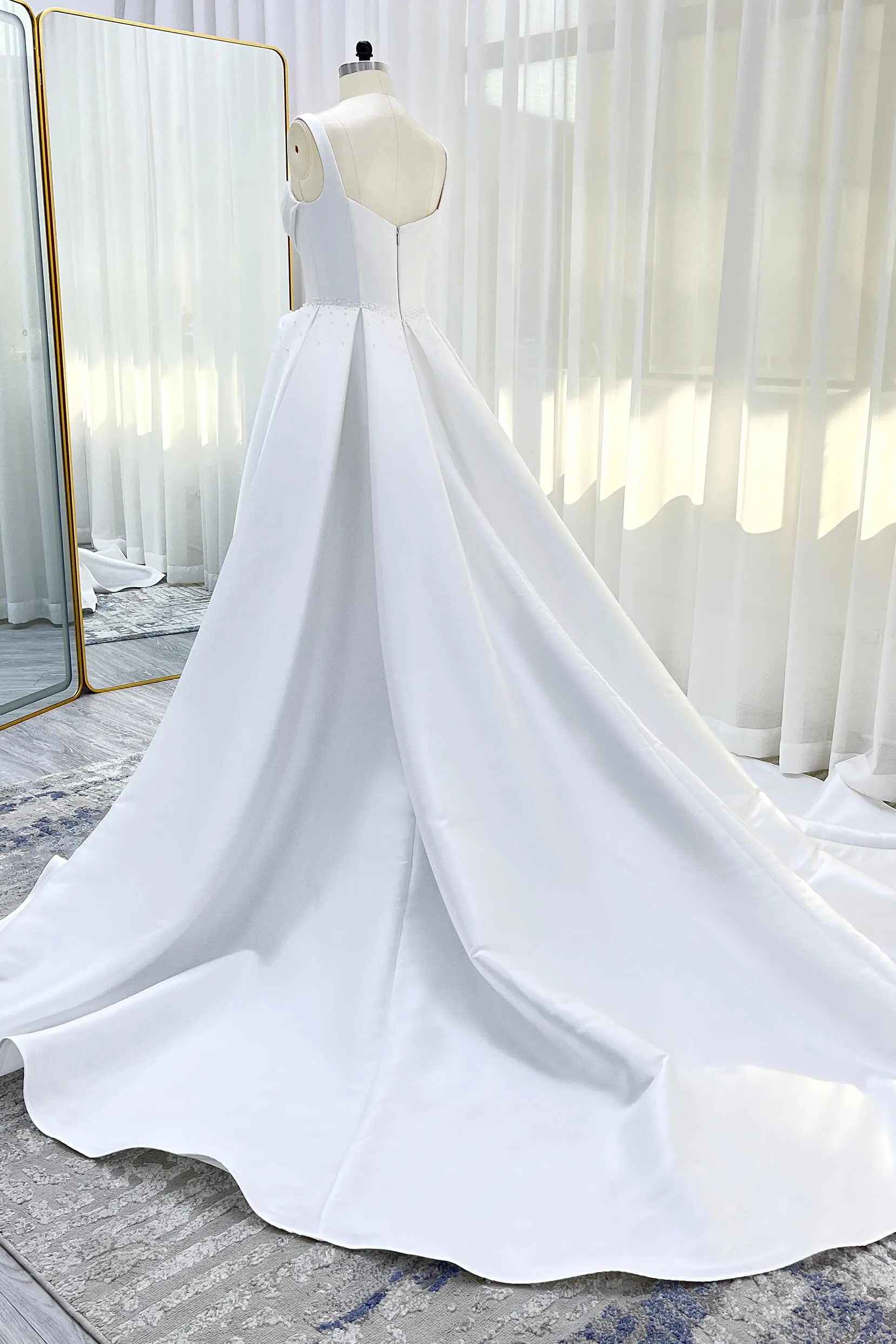 A-Line Court Train Mikado Wedding Dress CW3535 sold by Cocomelody product image thumbnail 4
