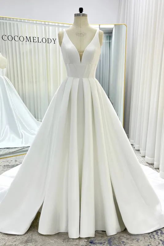 A-Line Court Train Mikado Wedding Dress CW3534 sold by Cocomelody