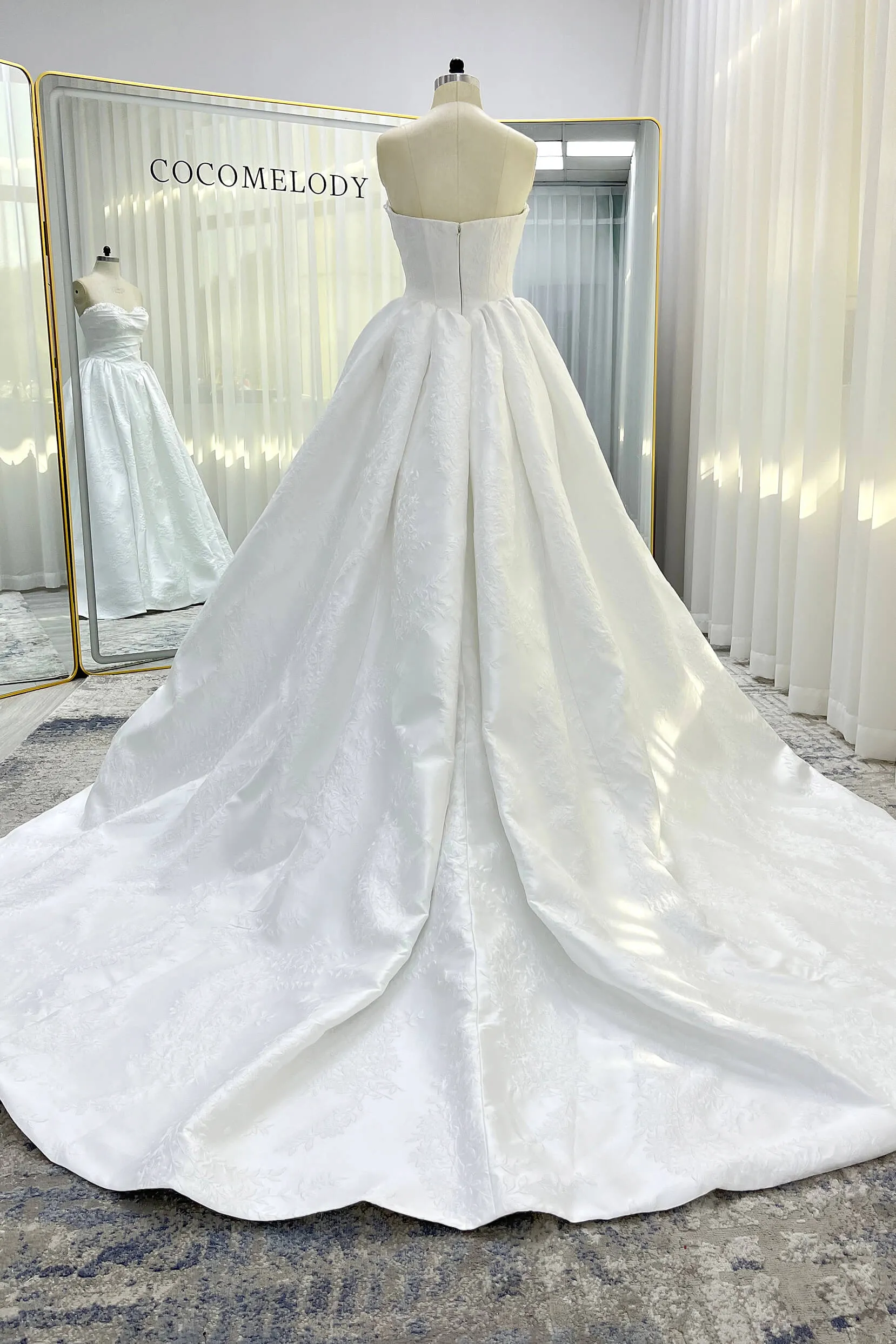 Ball Gown Court Train Jacquard Satin Wedding Dress CW3532 sold by Cocomelody product image thumbnail 4