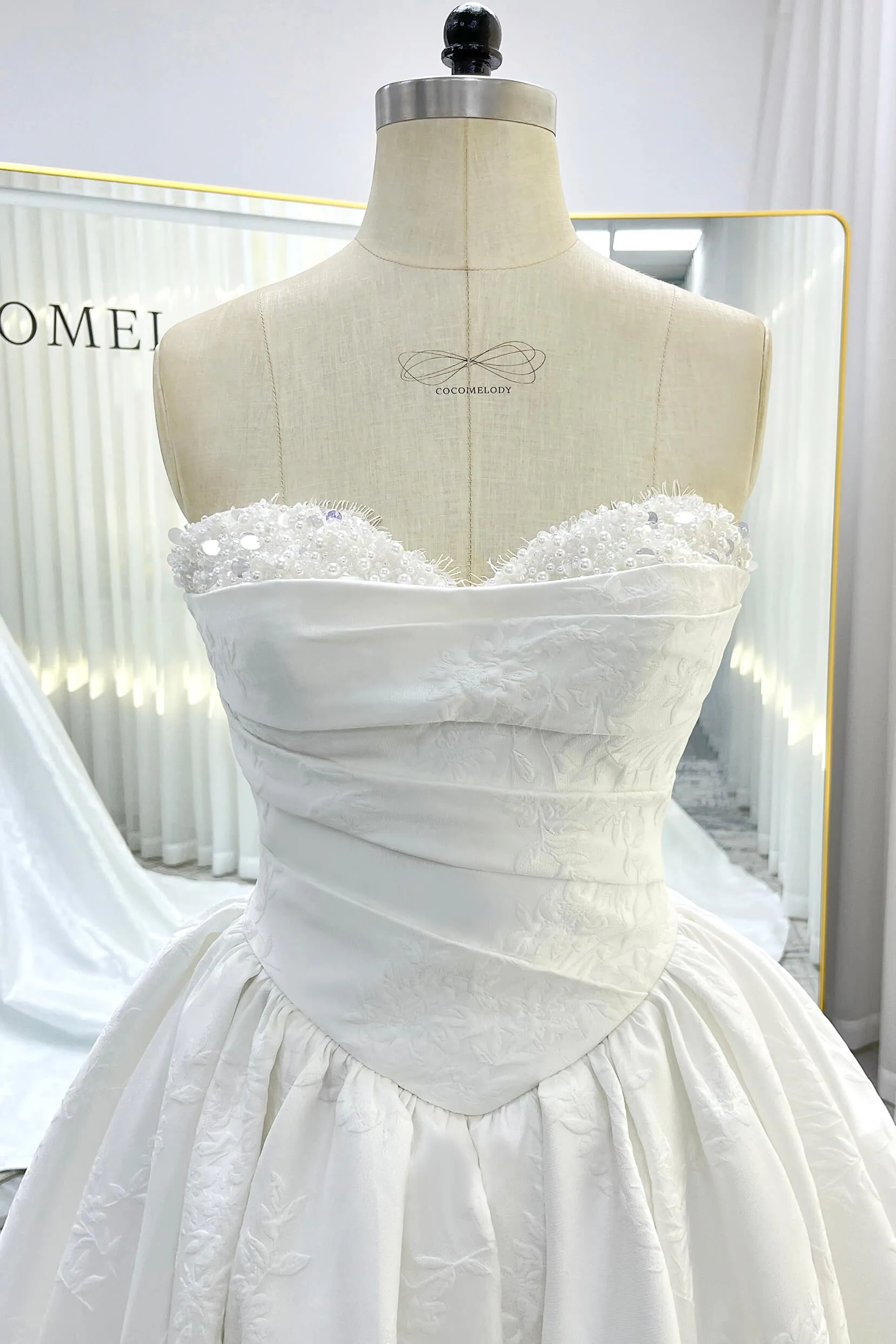 Ball Gown Court Train Jacquard Satin Wedding Dress CW3532 sold by Cocomelody product image thumbnail 5