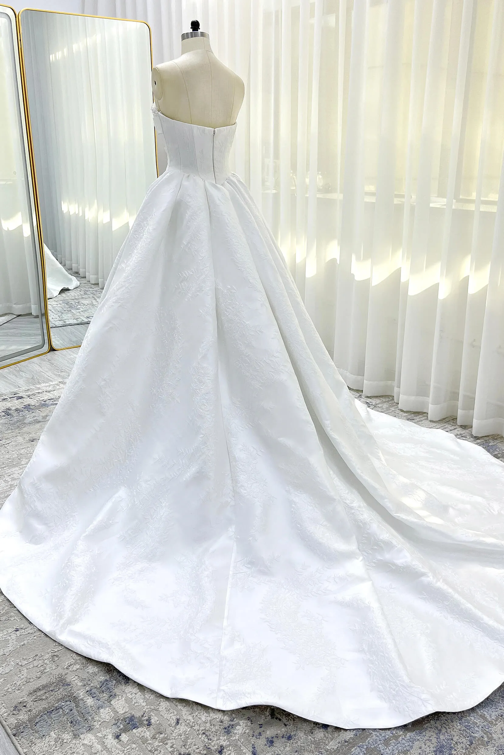 Ball Gown Court Train Jacquard Satin Wedding Dress CW3532 sold by Cocomelody product image thumbnail 2