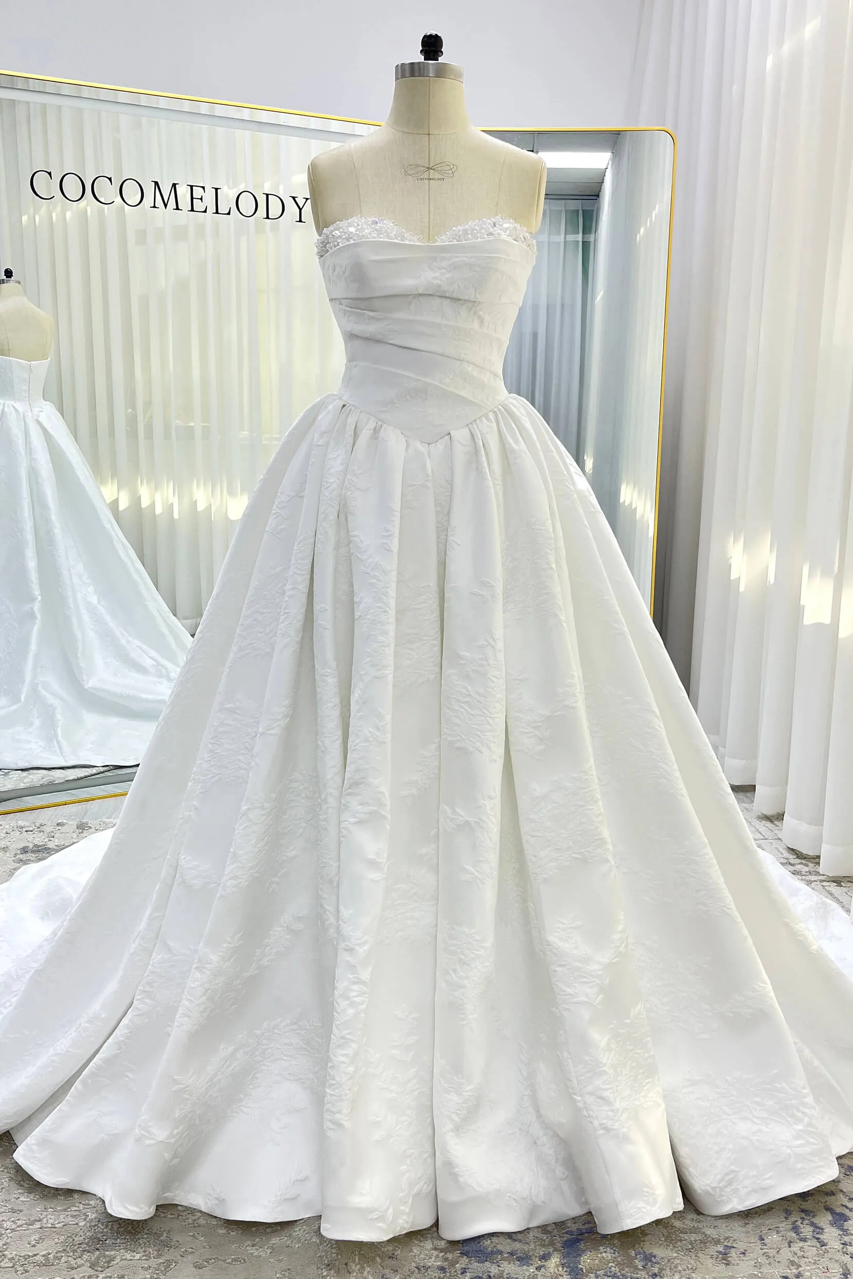 Ball Gown Court Train Jacquard Satin Wedding Dress CW3532 sold by Cocomelody