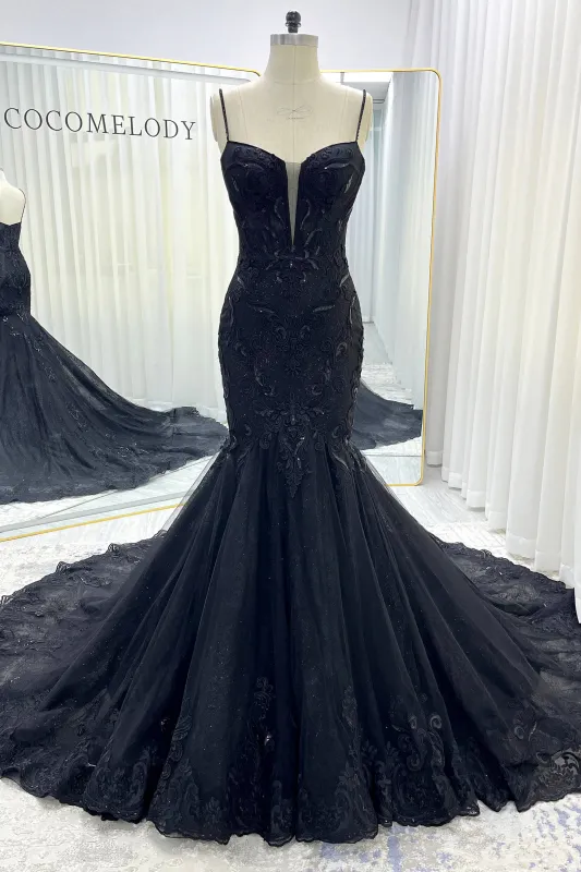 Trumpet-Mermaid Court Train Glitter Tulle Wedding Dress CW3529 made by Cocomelody