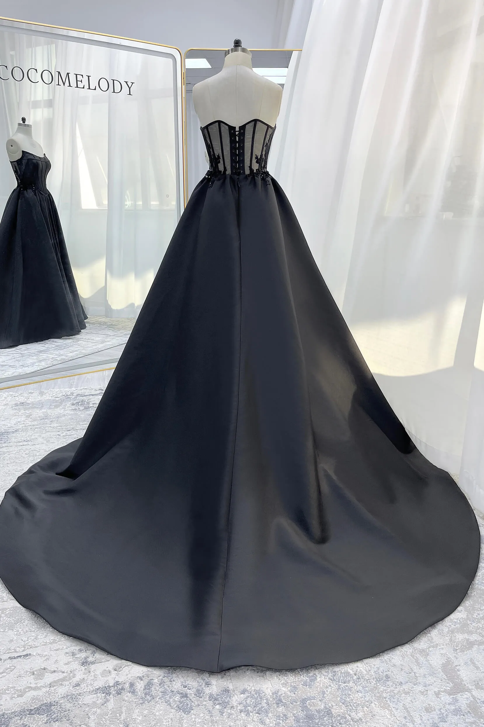 A-Line Court Train Mikado Tulle Wedding Dress CW3350 sold by Cocomelody product image thumbnail 4