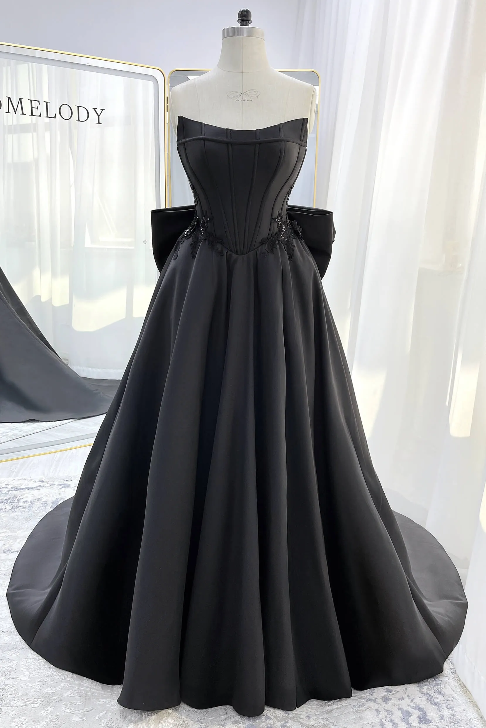 A-Line Court Train Mikado Tulle Wedding Dress CW3350 sold by Cocomelody