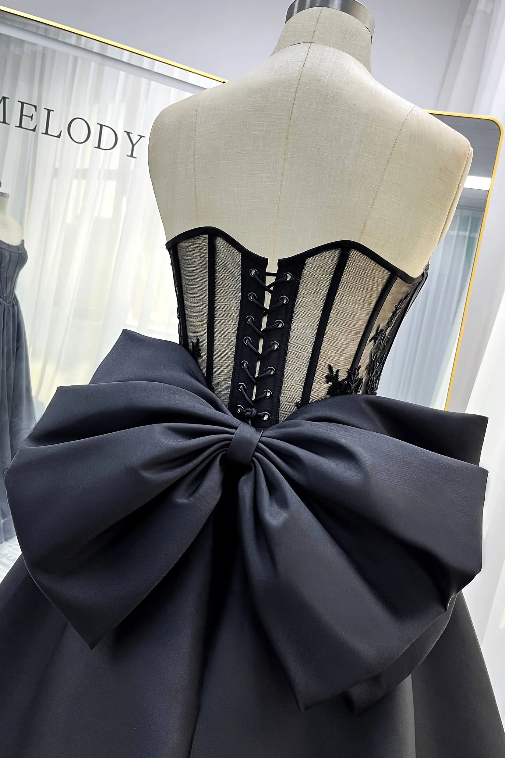 A-Line Court Train Mikado Tulle Wedding Dress CW3350 sold by Cocomelody product image thumbnail 5