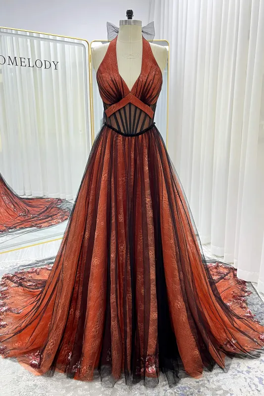 A-Line Chapel Train Sequined Lace Tulle Wedding Dress CW3348 sold by Cocomelody