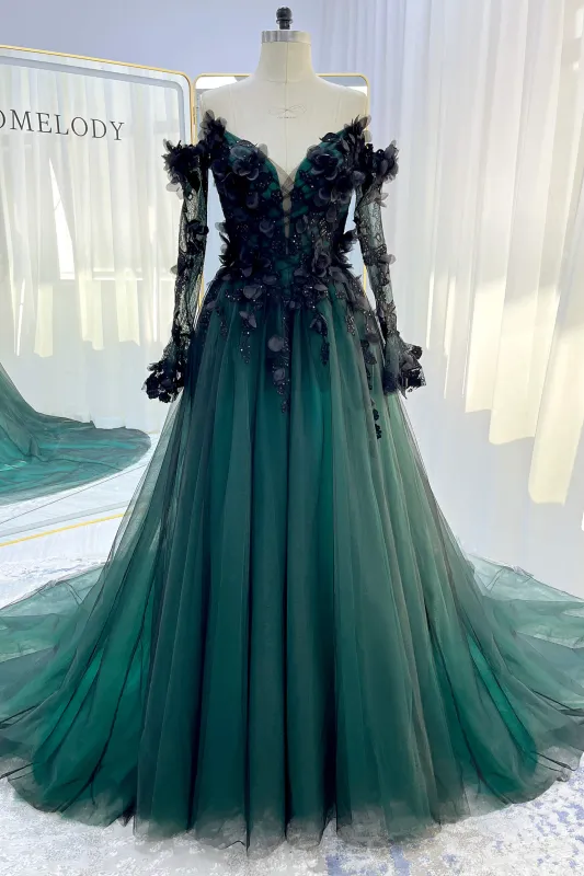 A-Line Chapel Train Sequined Lace Tulle Wedding Dress CW3347 sold by Cocomelody