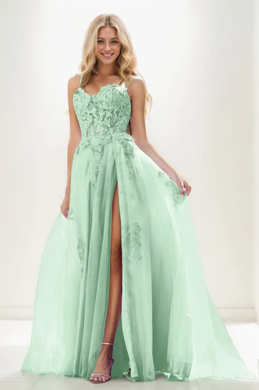 Sweetheart Spaghetti Straps Applique A Line Tulle Prom Dresses CS0943 sold by Cocomelody