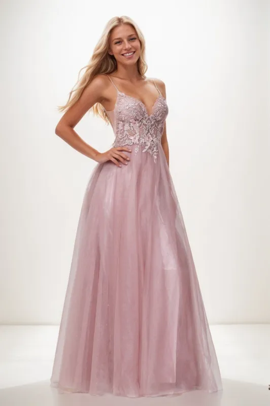 V Neck Rhinestone Tulle Applique Long Prom Dresses CS0942 sold by Cocomelody