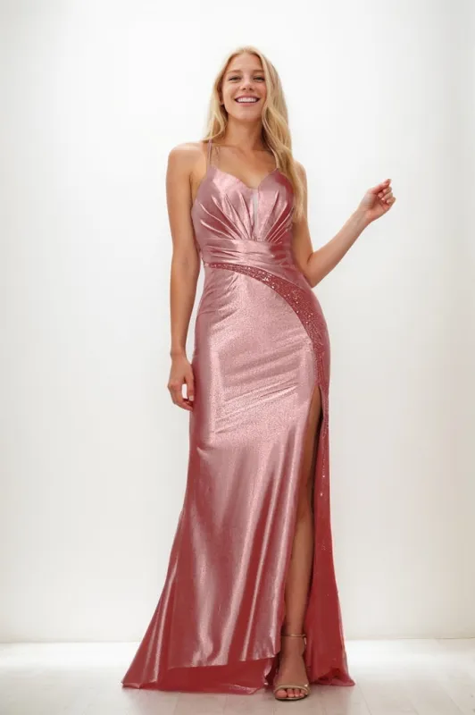Illusion V Neck Top Metallic Prom Dresses CS0938 sold by Cocomelody