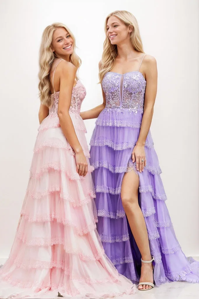 Spaghetti Straps Ruffles Tiered Prom Dresses With Slit CS0930 sold by Cocomelody product image thumbnail 2