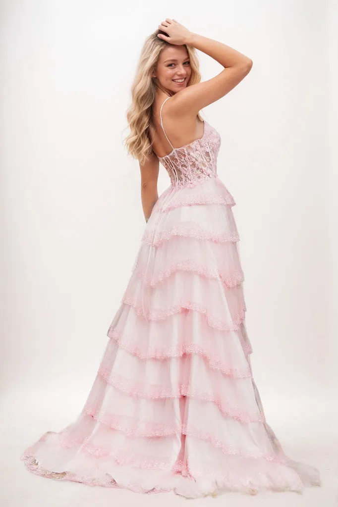 Spaghetti Straps Ruffles Tiered Prom Dresses With Slit CS0930 sold by Cocomelody product image thumbnail 3