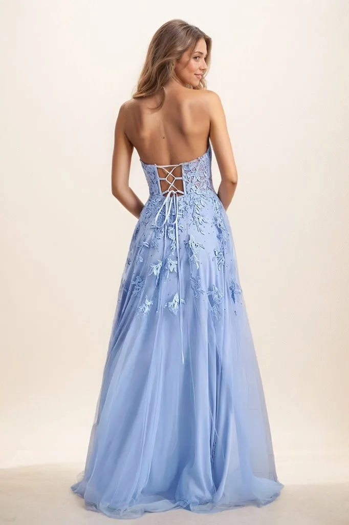 A-Line High Split Sweep Train Matte Satin Prom Dresses CS0807 sold by Cocomelody product image thumbnail 2