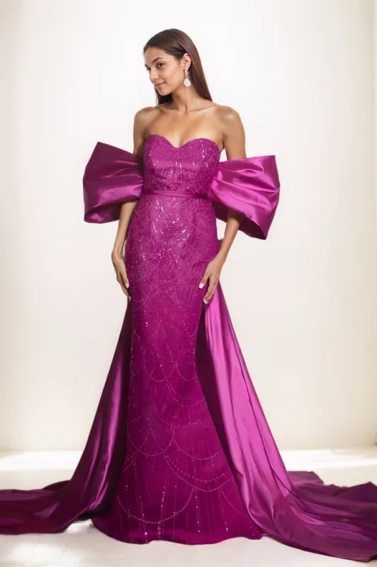 Off-The-Shoulder Sweep Train Satin/Lace Prom Dresses CS0799 sold by Cocomelody
