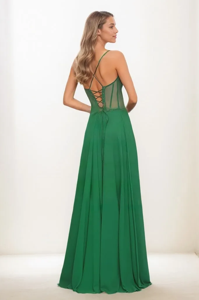 V-Neck Spaghetti Straps Chiffon High Split Prom Dresses CS0794 sold by Cocomelody product image thumbnail 2