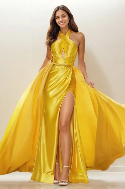 Exquisite Halter Detachable Train Charmeuse Prom Dresses CS0793 sold by Cocomelody