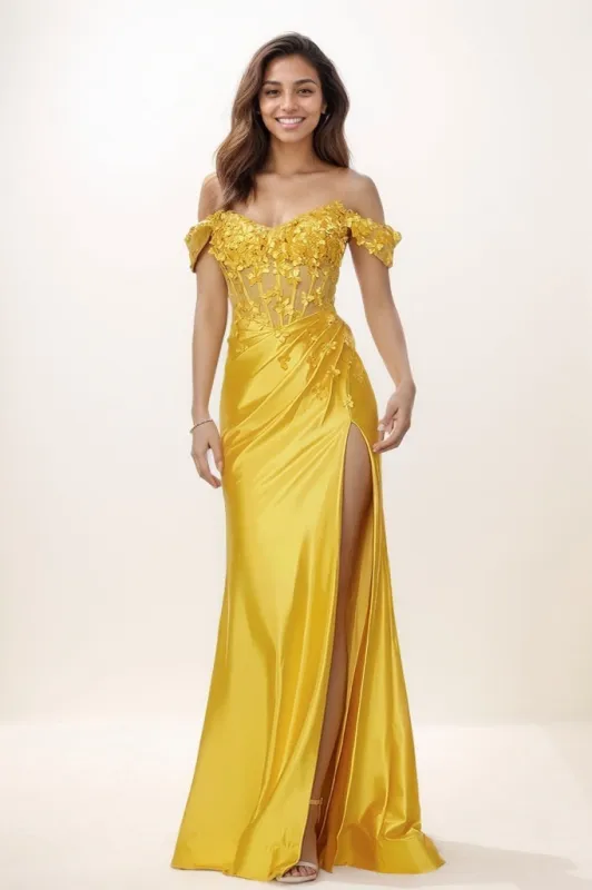 Off-The-Shoulder 3D Floral Charmeuse Prom Dresses CS0792 sold by Cocomelody