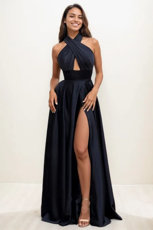 A-Line High Split Floor-Length Charmeuse Prom Dresses CS0784 sold by Cocomelody