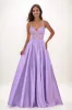 V-Neck Lace Illusion Corset A-Line Satin Prom Dresses CS0780 sold by Cocomelody