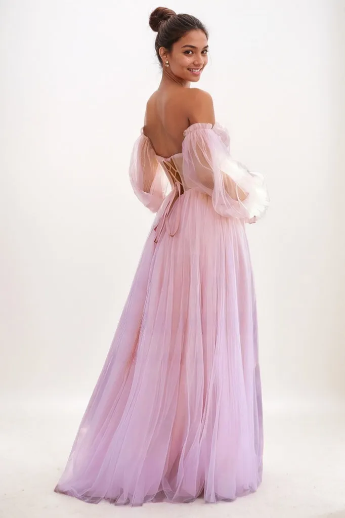 Off-The-Shoulder Long Lantern Sleeves Tulle Prom Dresses CS0776 sold by Cocomelody product image thumbnail 2
