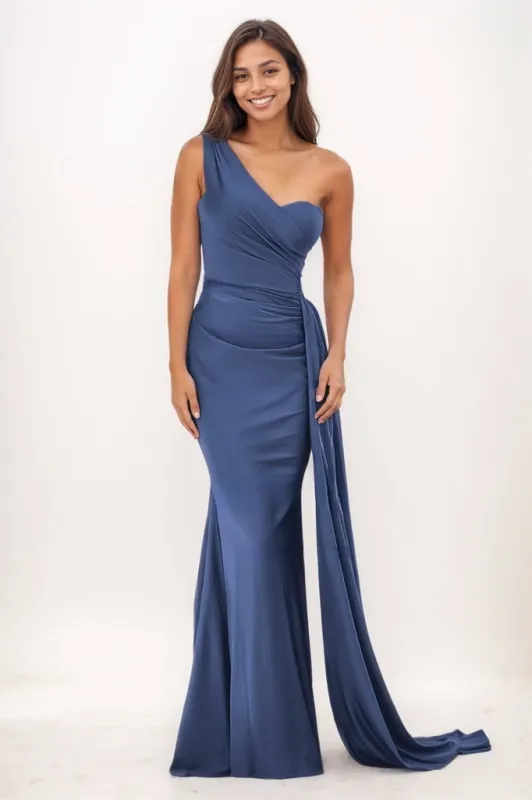 One-Shoulder Sweep Train Satin Prom Dresses With CS0772 sold by Cocomelody