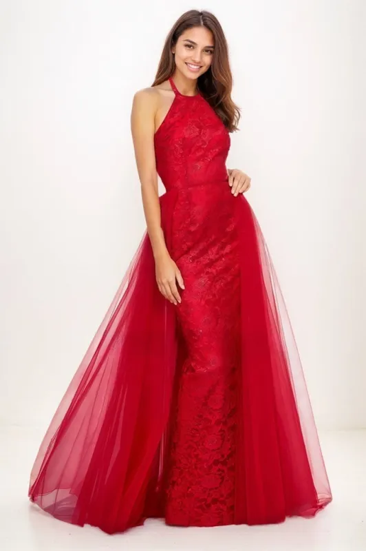 Unique Halter Overskirt Sweep Train Lace/Tulle Prom Dresses CS0771 sold by Cocomelody