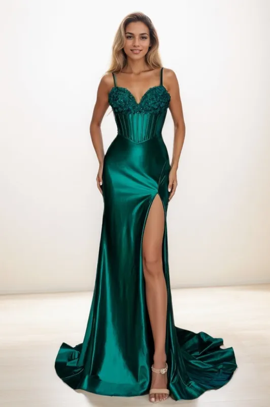 Sweetheart Corset High Split Mermaid Sweep Train Satin Prom Dresses CS0851 sold by Cocomelody