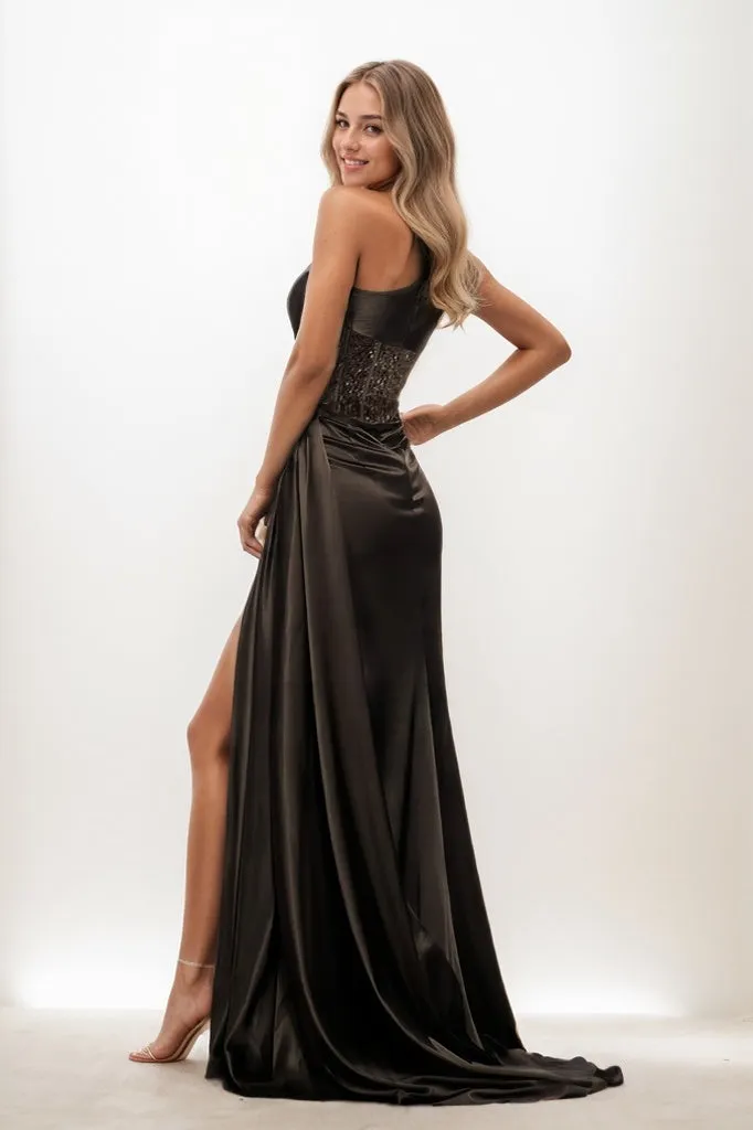 Sexy One-Shoulder Sleeveless Corset Silk Like Satin Prom Dresses CS0846 sold by Cocomelody product image thumbnail 2
