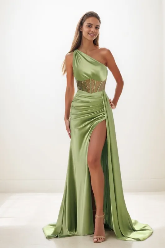 Classic One-Shoulder Sleeveless Silk Like Satin Prom Dresses CS0845 sold by Cocomelody
