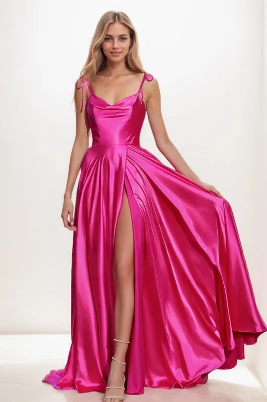 Minimalistic Cowl Neck Spaghetti Straps Silk Like Satin Prom Dresses CS0841 sold by Cocomelody