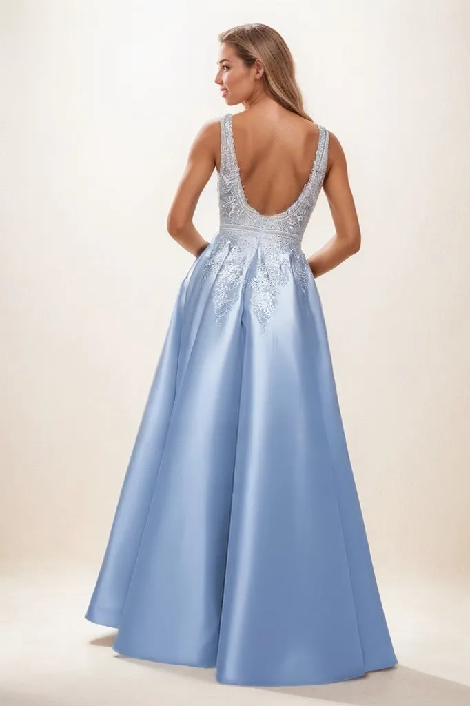 V-Neck Sleeveless Plunge Neck Satin Prom Dresses With Lace CS0837 sold by Cocomelody product image thumbnail 2