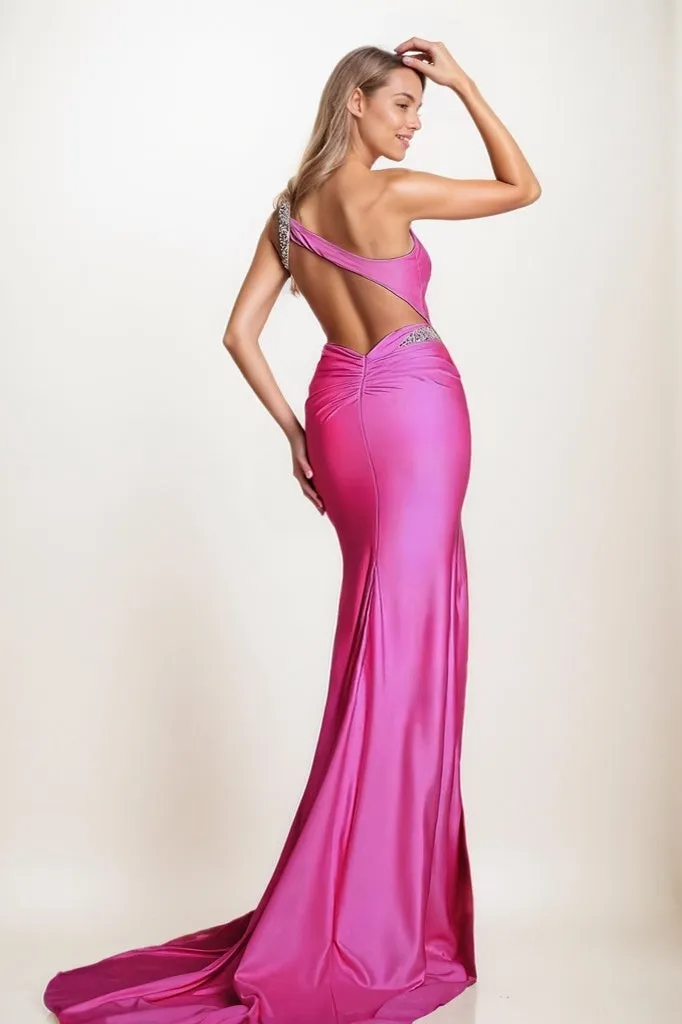 One-Shoulder Back Hole High Split Silk Like Satin Prom Dresses CS0831 sold by Cocomelody product image thumbnail 2