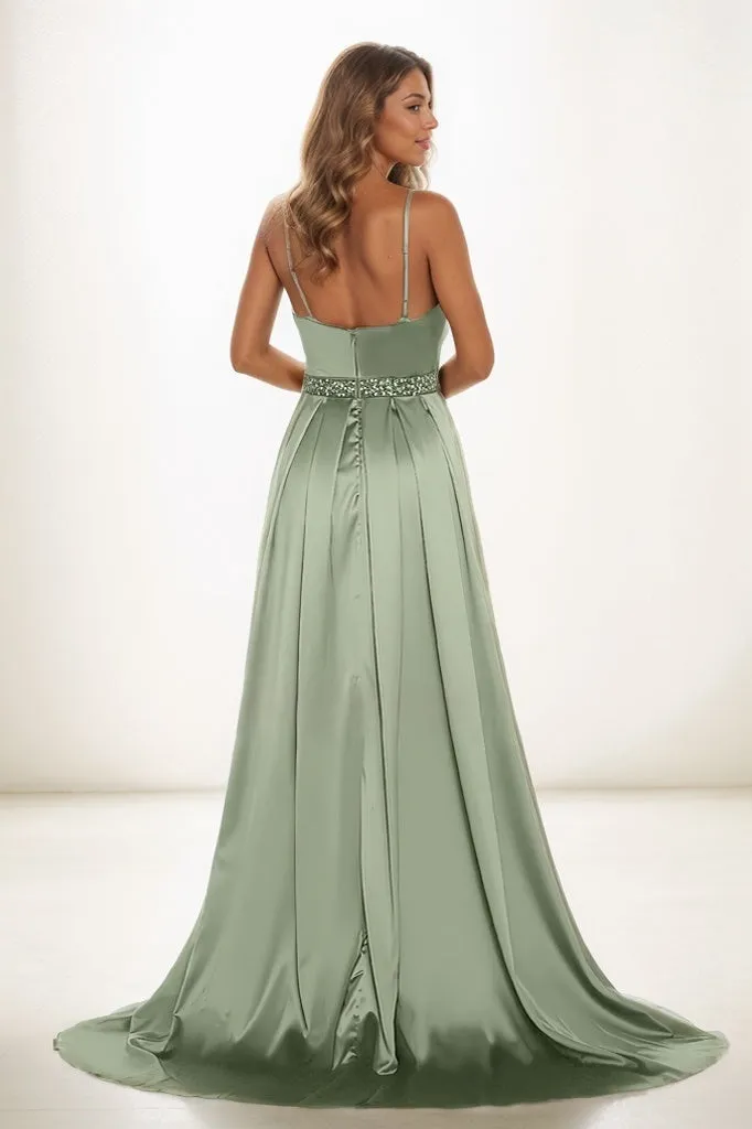 A-Line V-Neck Sleeveless Spaghetti Straps Acetate Satin Prom Dresses CS0826 sold by Cocomelody product image thumbnail 2
